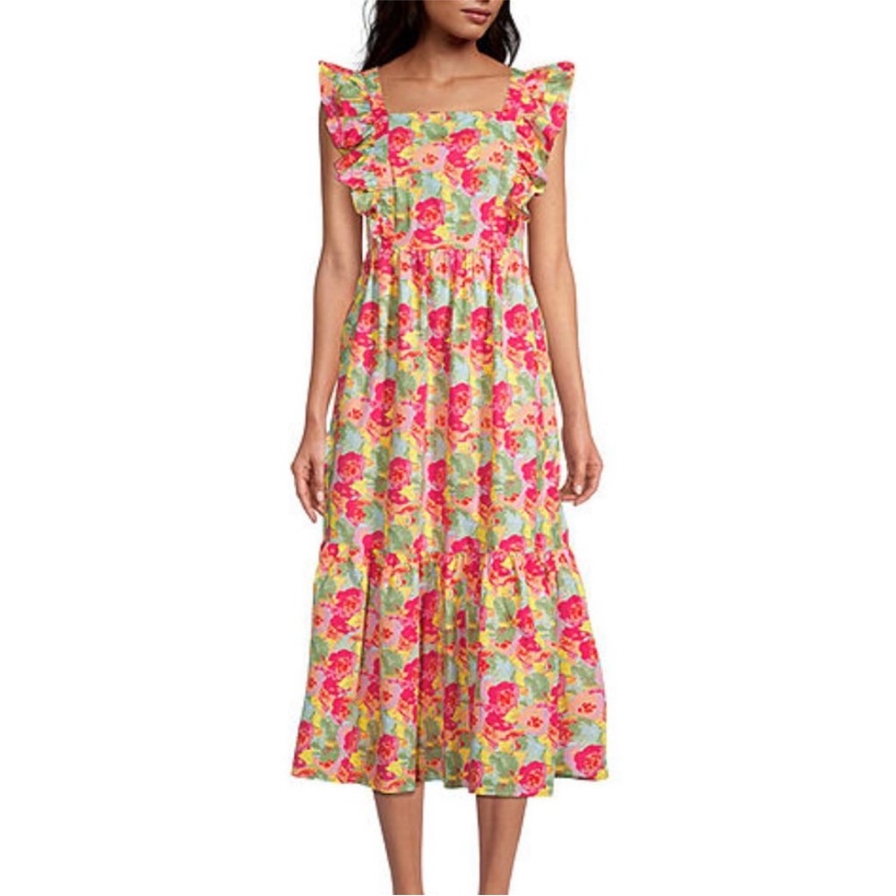 Floral Ruffle Maxi Dress - Pink Green